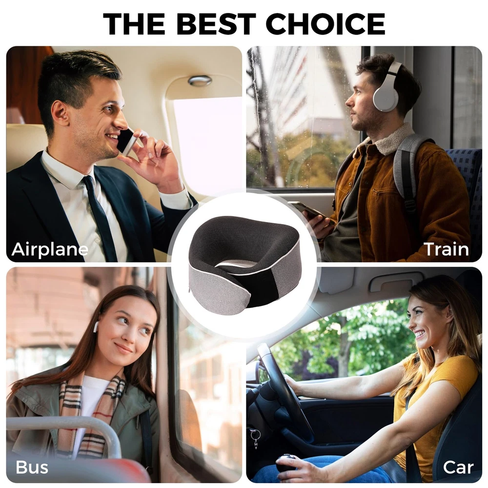 Memory Foam Travel Neck Pillow for Airplanes with 360 Support