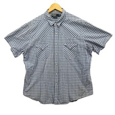 Vtg Polo Ralph Lauren RL Western Shirt Mens Blue Plaid Pearl Snap SS Size XL