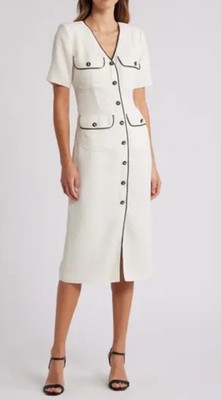 Zoe And Claire Womens Pocket Tweed Midi Dress, Structured, Career, Size Medium