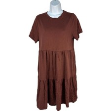 Old Navy Womens Brown Tiered Babydoll Dress Medium Short Sleeve