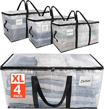 Moving Bags Heavy Duty 4 Pack Clear, Extra Large Totes for Storage Packi