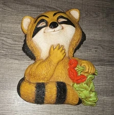 1970's HOMCO Happy Raccoon Plastic Vintage Retro 10" Wall Hanging Decor Plaque