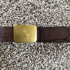 Polo Ralph Lauren Brown Leather Belt Brass Polo Player Buckle Size 26/65 Genuine