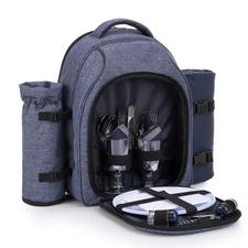 Picnic Backpack Bag for 2 Person with Cooler Compartment, Detachable Bottle/W...
