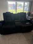 Black Faux Leather 3-Seat Reclining Sofa Console Cup Holders LED Lighting — photo 5