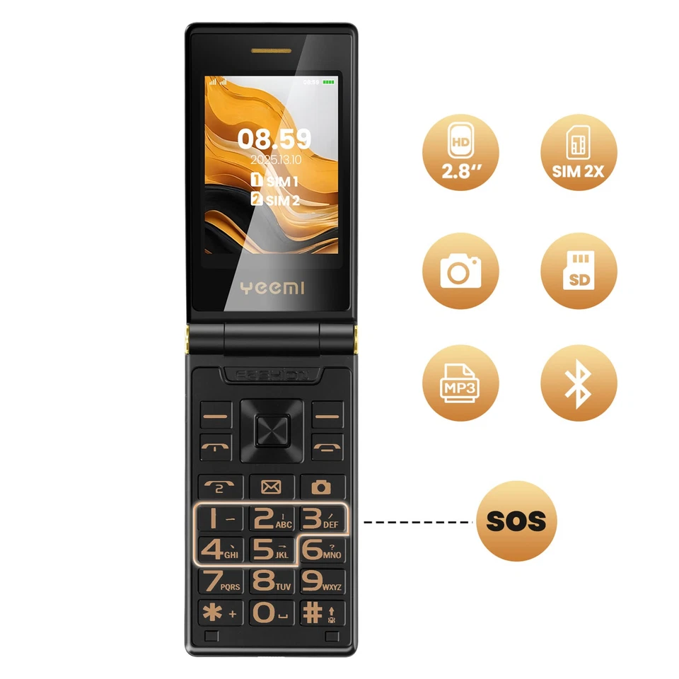 Avizar, Telefono a conchiglia Doppio schermo Dual SIM, Argento - Immagine 3 di 4