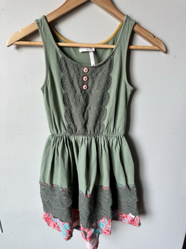 Matilda Jane 435 Dress Girls Size 10 Peaceful Plains Green Floral w/ Lace - Picture 4 of 12