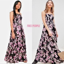 Intimately by Free People "Garden Party" Maxi Dress Black & Pink Floral, SMALL