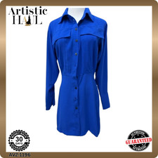 Reserved Women's S Blue Short Shirt Dress Long Sleeve Collar Button EUC