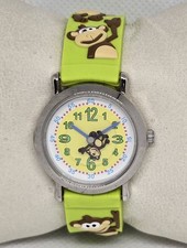 Kid's 3D Monkeys Cartoon Toddler Round Green Silicone Band Watch 13