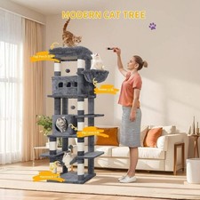 HEXCELEN 67" Tall Cat Tree Multi-Level Tower with 8 Scratching Posts Dark Grey