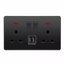 Stylish 2 Gang Double 13A switched Wall Plug Socket with USB Type C Outlets UK