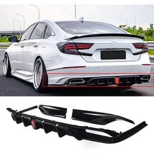 LED Rear Bumper Diffuser+ Corner Apron Spat Gloss Black For 18-22 Honda Accord
