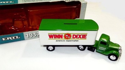ERTL BANK W- KEY WINN DIXIE 1937 FORD TRACTOR TRAILER 1/43 DIE CAST - NEW IN BOX