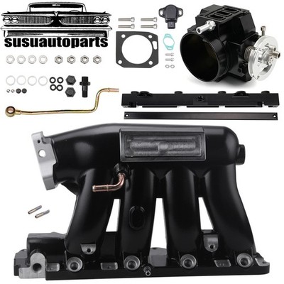 Black Intake Manifold+70mm Throttle Body+Fuel Rail For Honda Civic Acura K20 K24