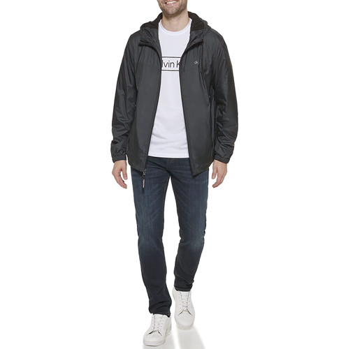 Calvin Klein Men’s Hooded Windbreaker, Black, Large
