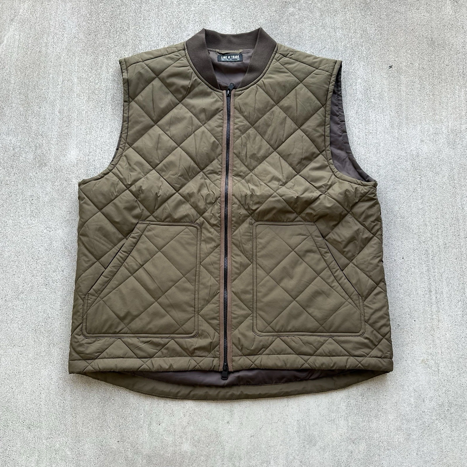 Line of Trade Essex Quilted Vest Men XL Lightweight 2 way Zip Dark Olive Utilty