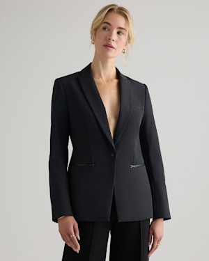 Quince Scuba Single-Breasted Convertible Blazer TRUE Black Outerwear S