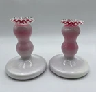 set of 2 Vintage Fenton Glass Peach Crest #1523 Candlesticks c.1940