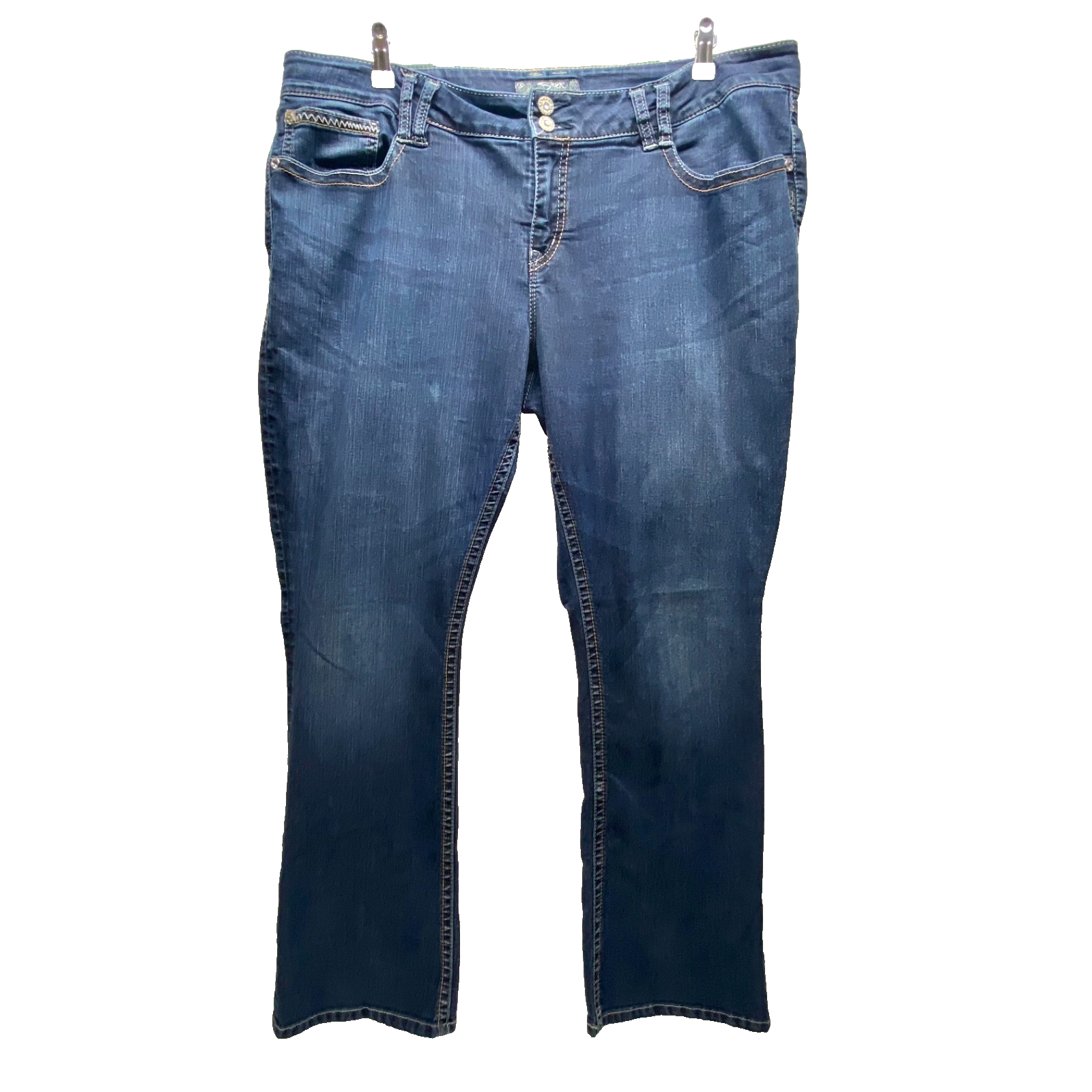 Silver Jeans Women's Size 22 Blue Dark Wash Dawson Straight Flap Pockets Stretch