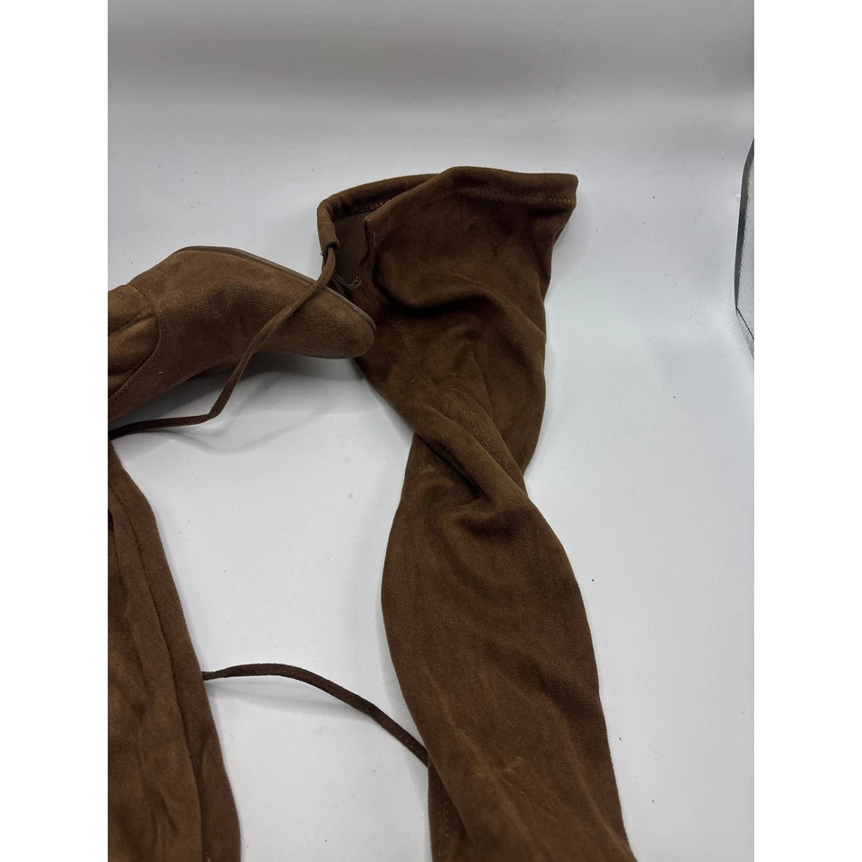 Forever 21 Botas Marrón Gamuza Sobre la Rodilla Gruesas Tacón Bloque Con Cordones Cremallera Lateral Foto 3 de 4