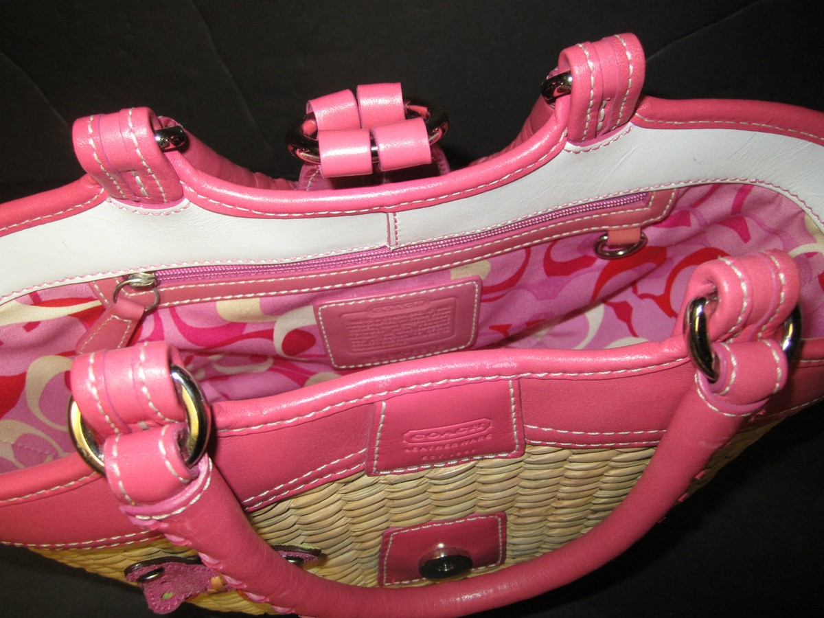 Coach Butterfly Straw Weave & Pink Leather Handbag GUC | eBay
