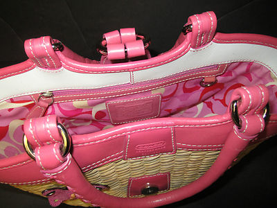 Coach Butterfly Straw Weave & Pink Leather Handbag GUC | eBay