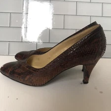 Mignani Brown Leather Snake Print Pumps Classics Heels Women's US 8 AA