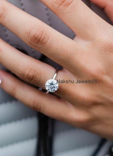 Anillo de compromiso solitario moissanita real corte redondo de 3,00 quilates oro blanco sólido de 14 quilates - Imagen 7 de 9
