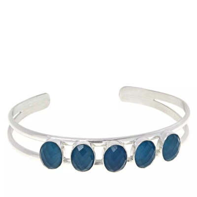 Jay King Sterling Silver Faceted Blue Aquamarine Cuff Bracelet. 6-3/4''