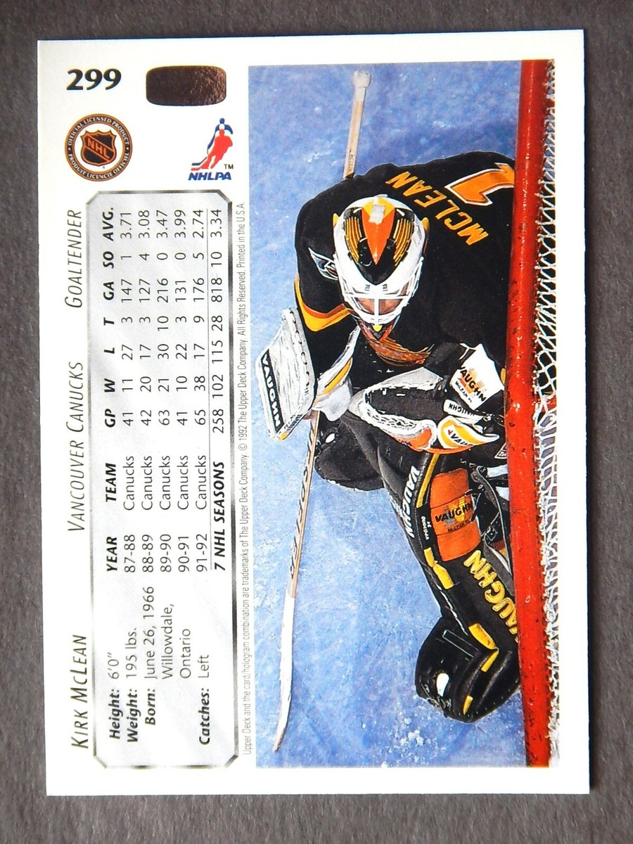Kirk McLean #299 Upper Deck 1992-93 Hockey Card (Vancouver Canucks