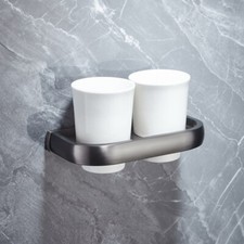 Grey Brass Wall Mounted Bathroom Toothbrush Holders Dual Ceramic Cups aba927