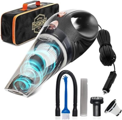 car vacuum cleaner plugs into cigarette lighter ThisWorx Car Vacuum Cleaner w/ Accessories 12V Cigarette Lighter Handheld