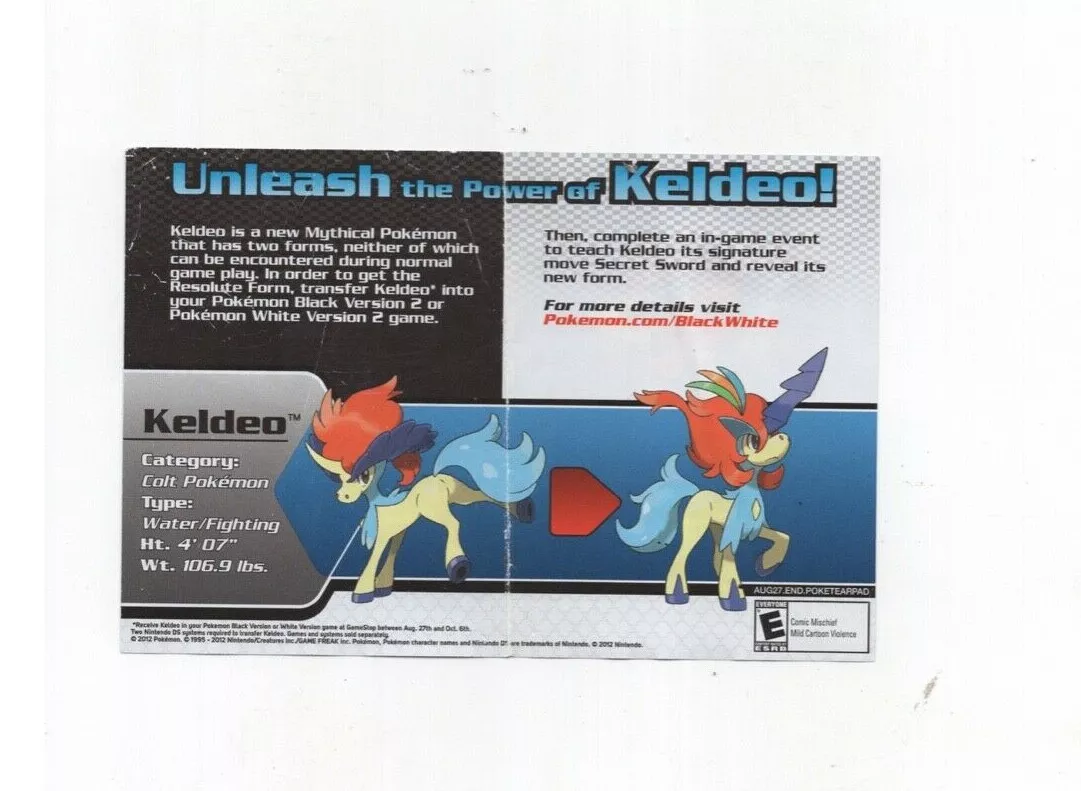 Pokemon White Black Nintendo DS Keldeo Download STORE PROMO INSERT ONLY