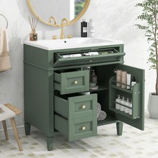 30" Bathroom Vanity w/Ceramic Sink, 3 Drawers,Modern Freestanding Vanity Cabinet