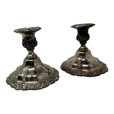 Vintage Pair Of 5” Silverplate Repousse' Candlesticks