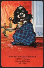 Vintage single playing card WAYNES SINCLAIR gas and oil dog pic Hickman Mills MO
