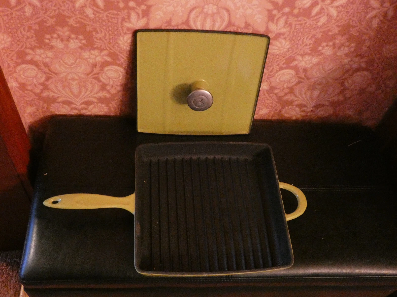 11” Mario Batali Green Enameled Cast Iron Grill Pan/Panini Press w/Lid
