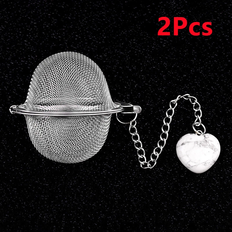 2Pcs White Howlite Heart Stainless Steel Tea Filter Strainer Ball Infuser ETY368