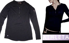 Athleta Pacifica Rashguard Black  L/S swim Top 1/2 zip H20 Wear UPF 50  sz M Wms