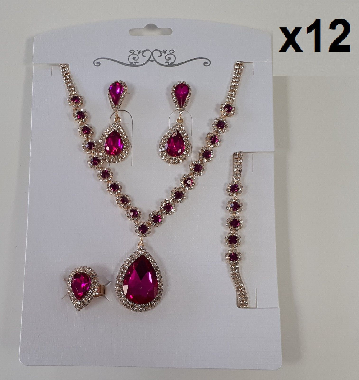 Bijoux rose lot de 12 parures tendances collier bague bracelet boucles d'oreilles