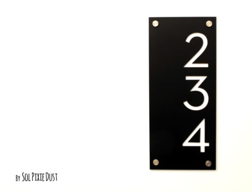 Modern House Numbers, Black Acrylic with White Acrylic - Vertical - Sign Plaque - Picture 1 of 5