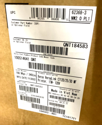 Xerox VersaLink C7120 MFP Color Laser Printer 100S14641 New