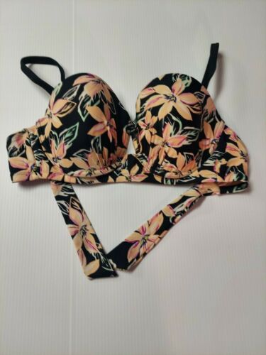 Xhilaration gepolstertes Bikini-Schwimmenoberteil Damen Größe D/DD schwarz pfirsichrosa Blumenmuster - Bild 2 von 3