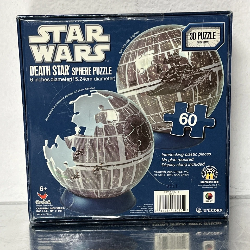 STAR WARS DEATH STAR SPHERE 3D PUZZLE 60 PC. 6" Diameter - 2010 -  Used - Image 2 of 3