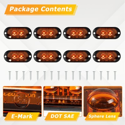 8x LED 12~24V Truck Trailer Side Marker Position Turn signal Light Outline Amber