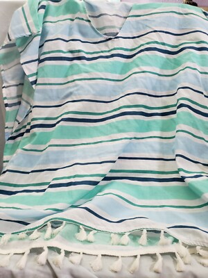 Kona Sol Women's Scoop Neck Blue Green Striped Tunic Cover Up Size XL  ML206