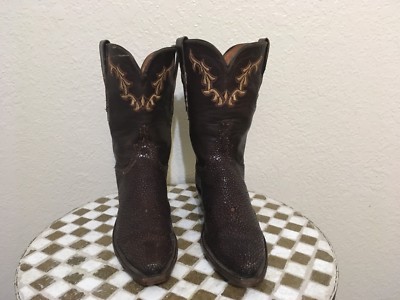 BROWN LUCCHESE STING RAY WESTERN SNIP TOE COWBOY BOOTS B - Main Image
