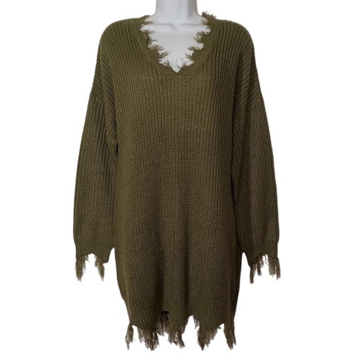 open lace back dress Lune Plus Size Green Sweater Skater Long Sleeve Dress– Hello Curve main image 1