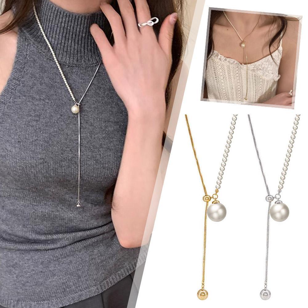2024 New Design Pearl Pulling Snake Bone Chain Long Necklace For Womens`